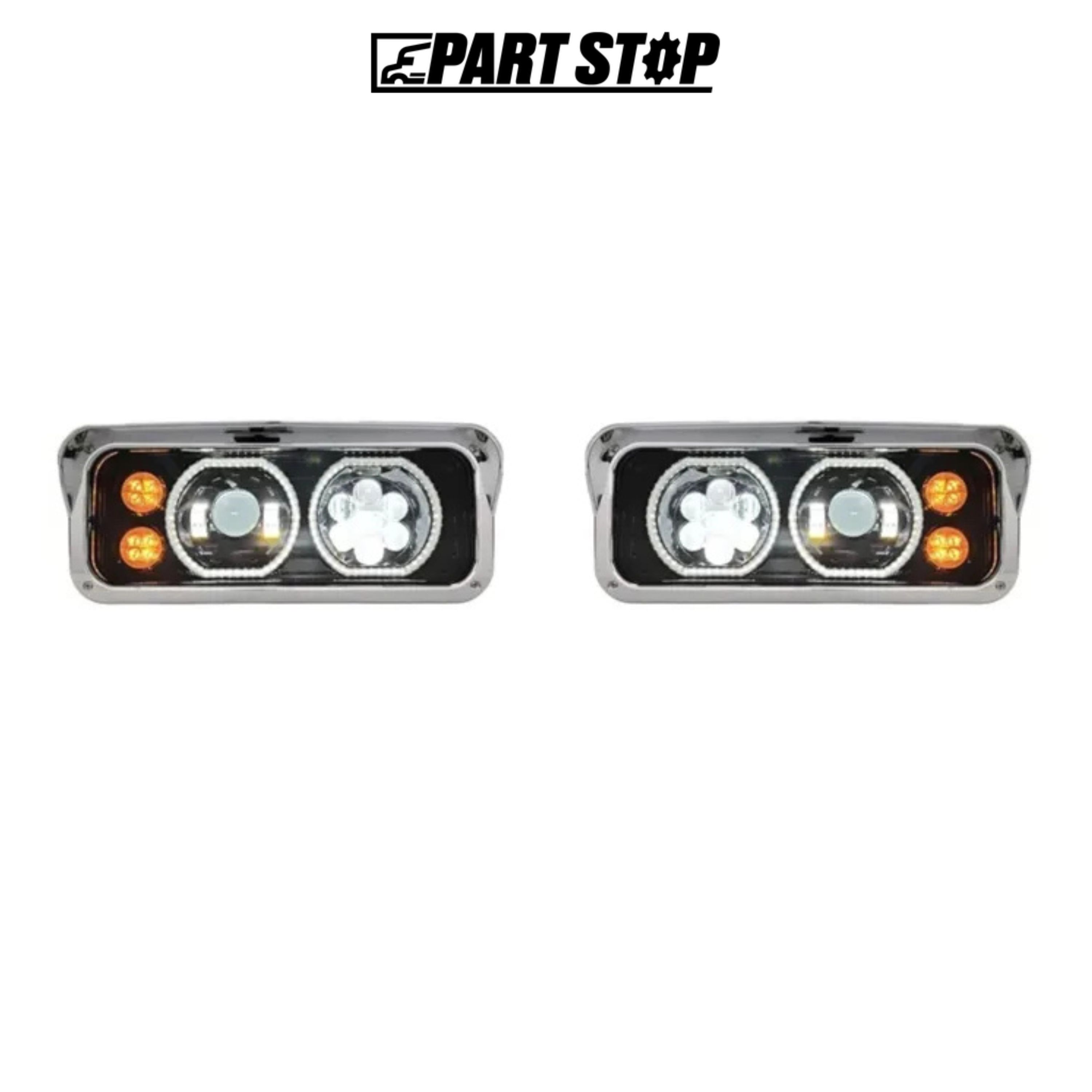 16-09190L 16-09190R LED Projector Headlight Halo DRL Pair for Peterbilt 389