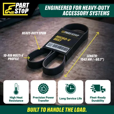 Engine Fan and Tensioner Serpentine Belt Fits International 2500487C1, 1687798C1 — infographic