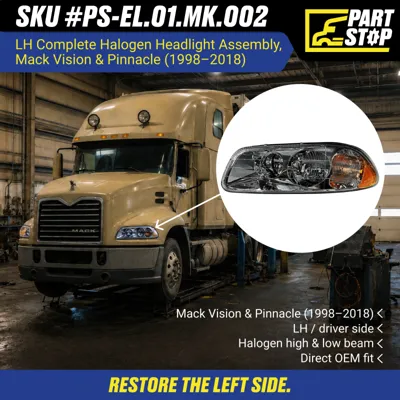 MKN-401-L MKN-401-R Complete Halogen Headlight Pair for Mack Pinnacle — infographic 1