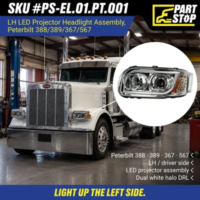 P54-6087 P54-6087-R LED Projector Headlight Halo Pair for Peterbilt 389 367 — infographic 1