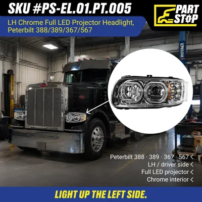 P54-6112-110 P54-6112-110R LED Headlight Chrome Housing Pair for Peterbilt — infographic 1