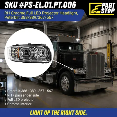 P54-6112-110 P54-6112-110R LED Headlight Chrome Housing Pair for Peterbilt — infographic 4