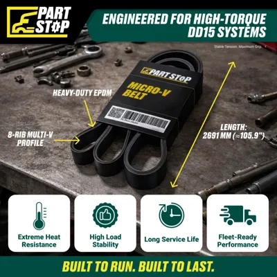 8-Rib Serpentine V-Belt Fits Freightliner Detroit Diesel A4729933496, 01-32732-691 — infographic