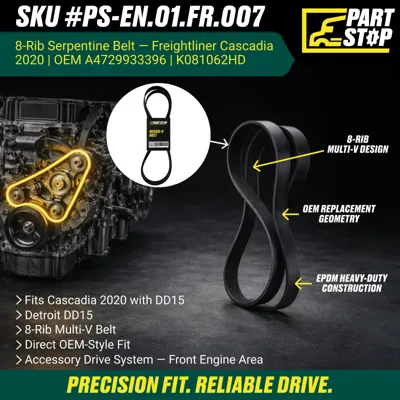 Serpentine 8-Rib V-Belt Fits Detroit Diesel DD13 DD15 DD16 A4729933396 — infographic