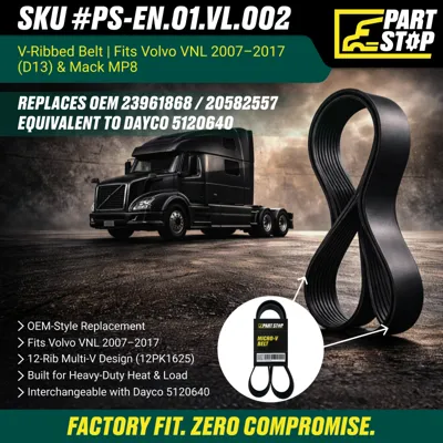 V-Ribbed Fan Belt Fits Volvo VN VHD D13 Engine 12 Rib 1625 mm 23961868 — infographic