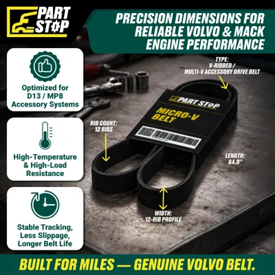 V-Ribbed Fan Belt Fits Volvo VN VHD D13 Engine 12 Rib 1625 mm 23961868 — infographic
