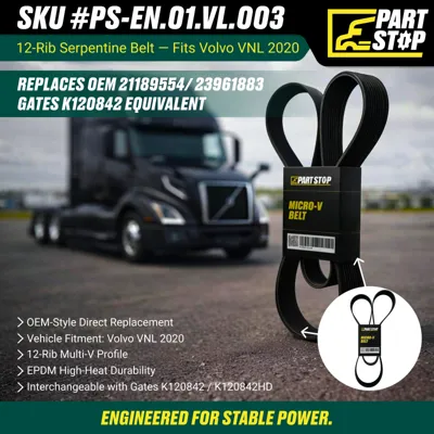 12-Rib Fan and A/C Serpentine Belt Fits Volvo 23961883, 21189554, 20481362 — infographic